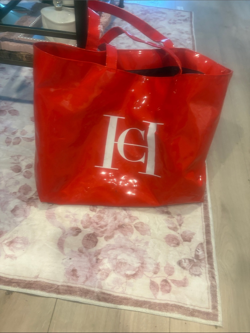 Carolina Herrera Red Patent Logo Tote